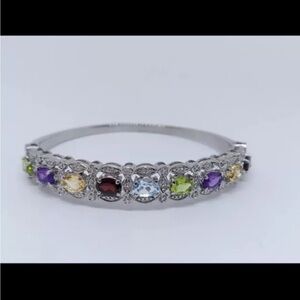 Bracelet Hinged Bangle with Multi-Color Rhinestones Stainless Steel